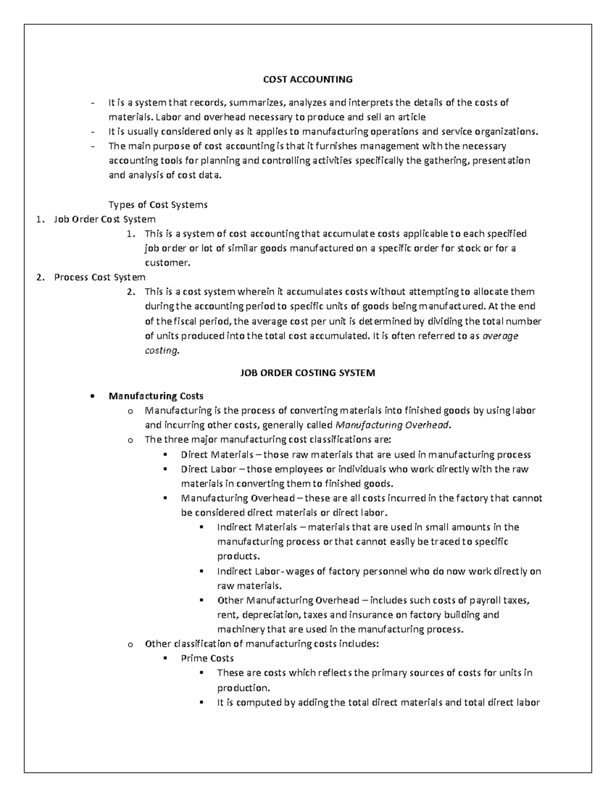 JOB Order Costing Module for Strategic cost accounting - COST ...