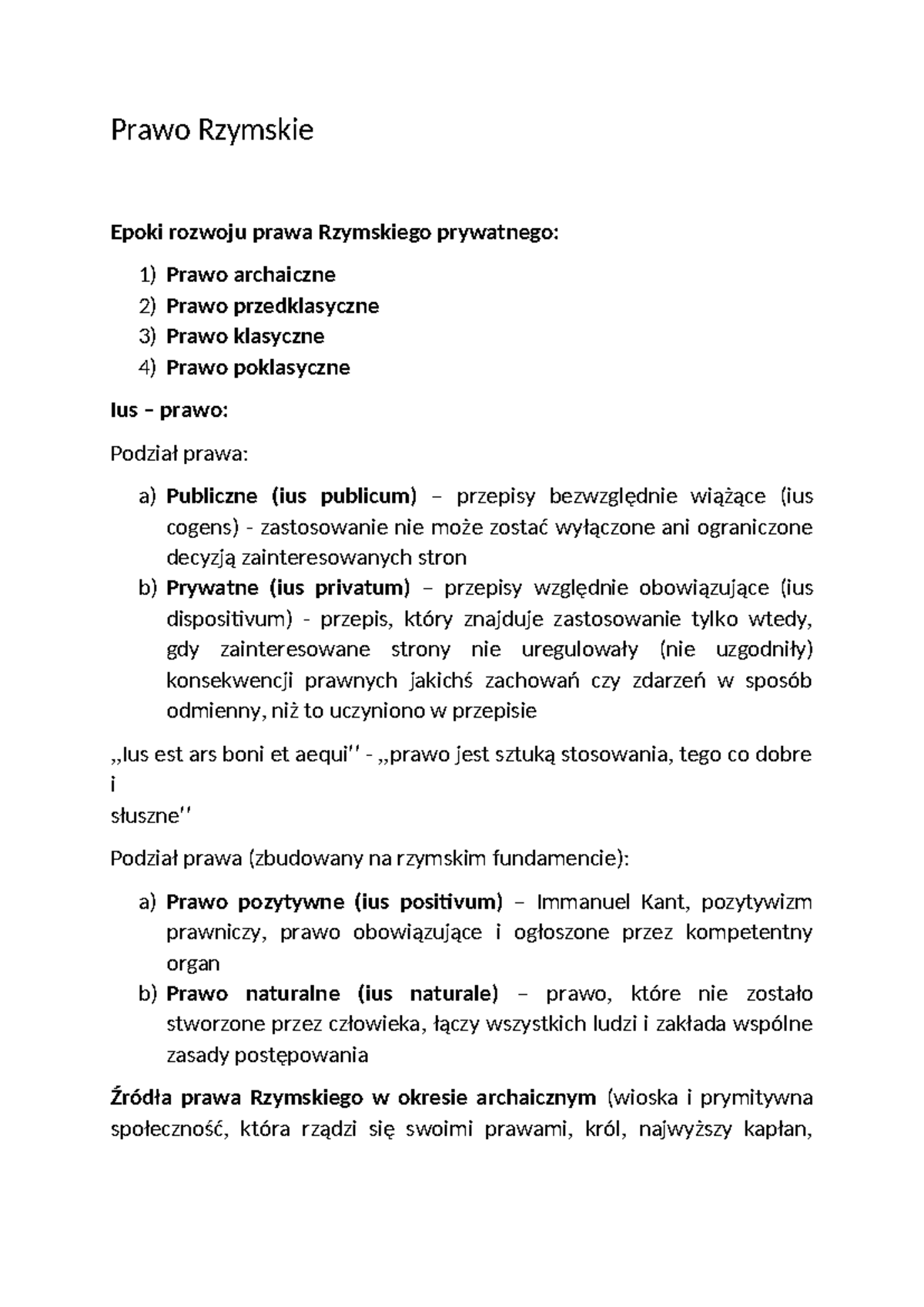 Notatki prawo rzymskie - Prawo Rzymskie Epoki rozwoju prawa Rzymskiego