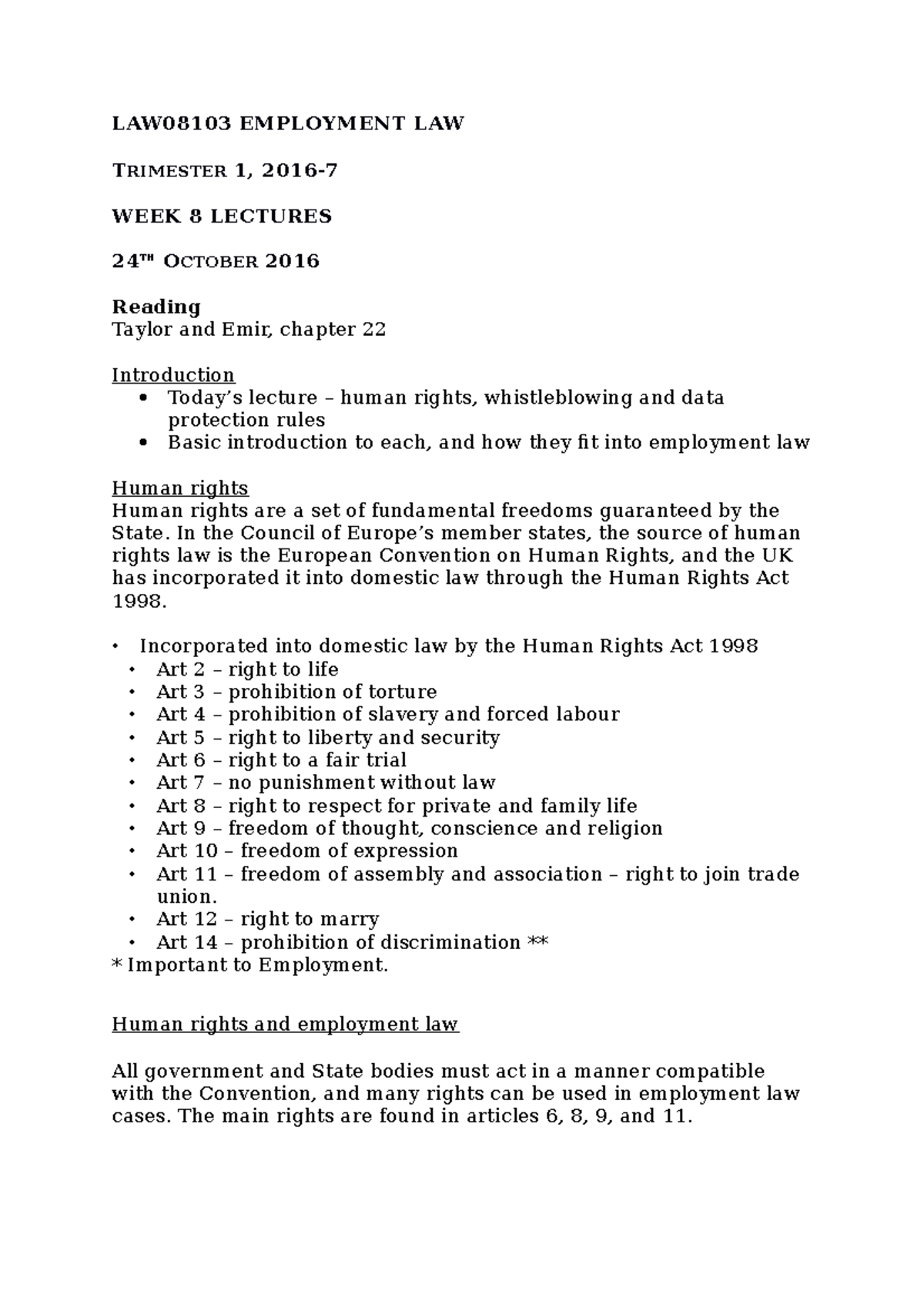 L4 Human Rights, Bribery And Whistleblowing - LAW08103 EMPLOYMENT LAW ...