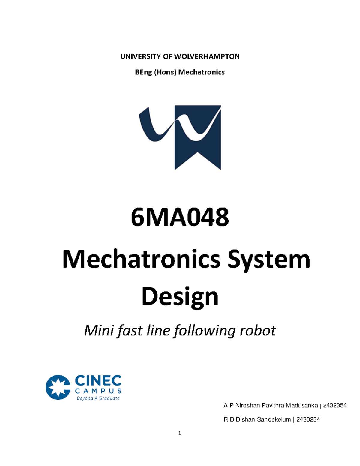 2432954 - mkadbe - UNIVERSITY OF WOLVERHAMPTON BEng (Hons) Mechatronics ...