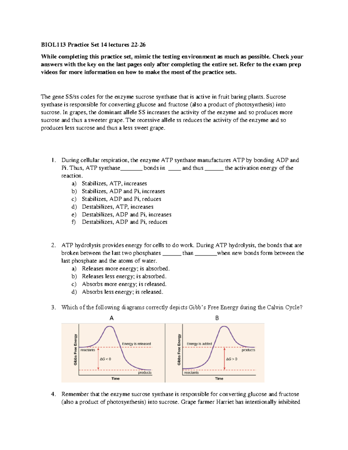 BIOL113 Practice Set 14 lectures 22-26 - BIOL113 Practice Set 1 4 ...