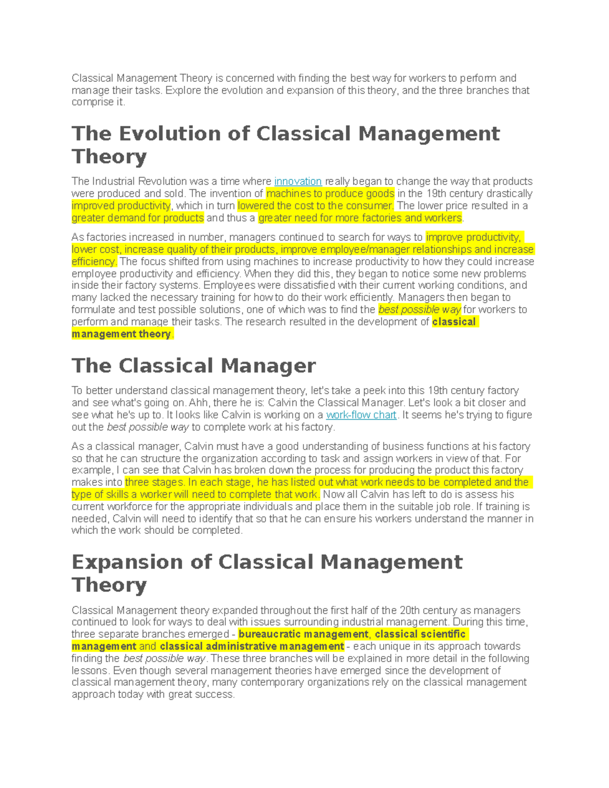 case study on classical management theory