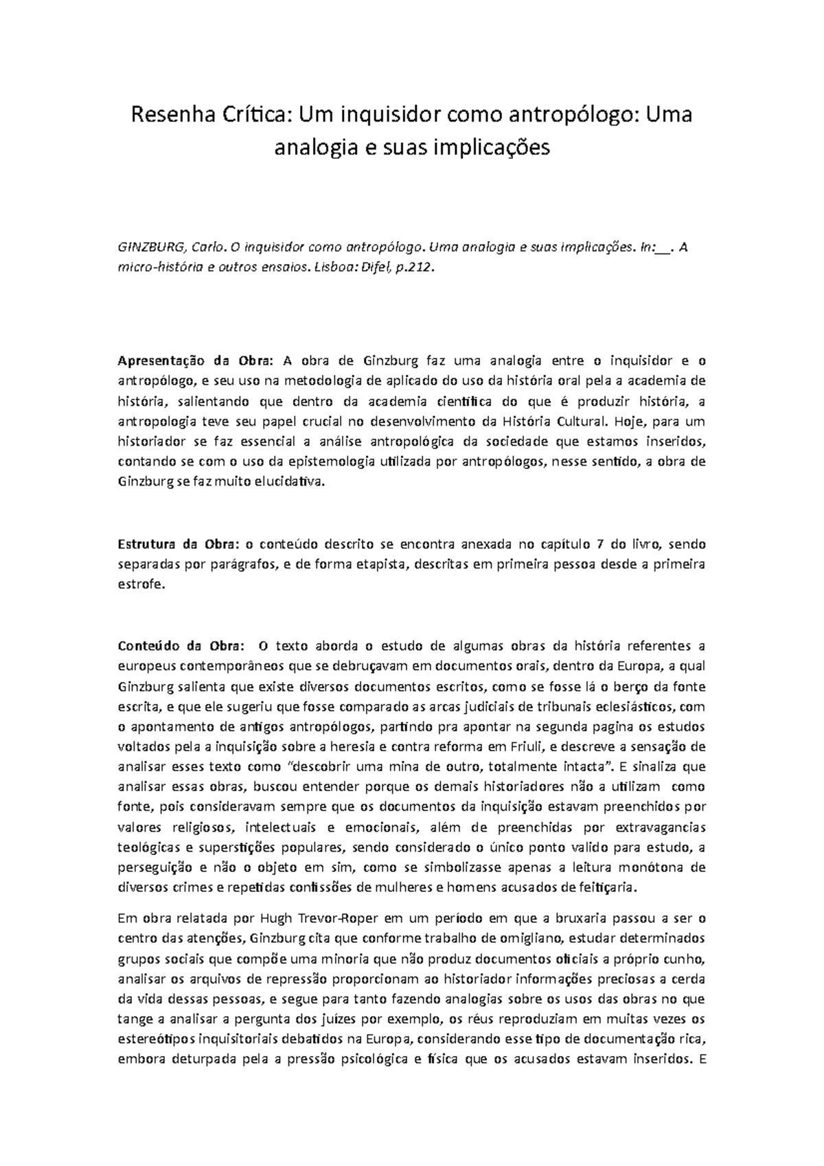 Resenha Crítica Um inquisidor como antropólogo