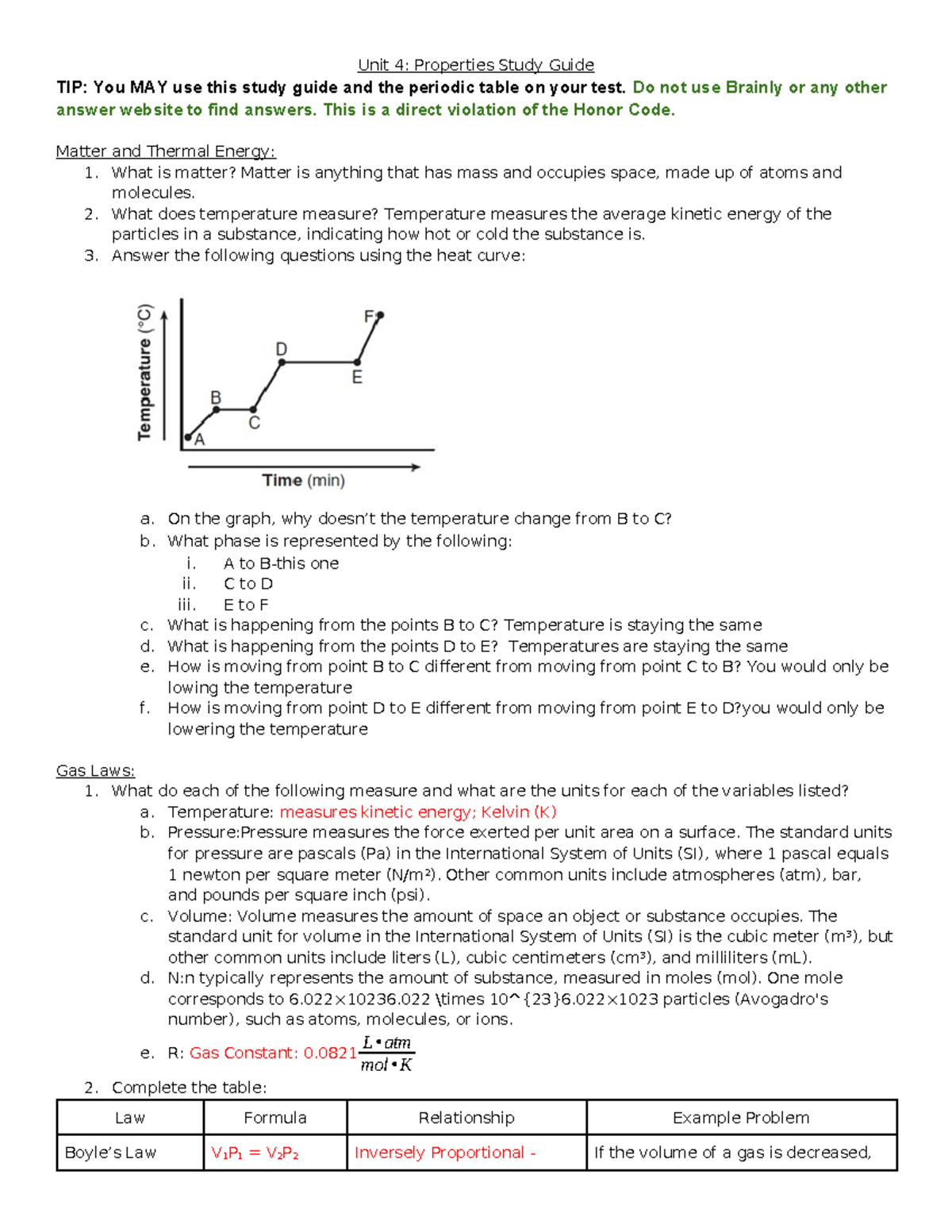 Copy of Unit 4a Study Guide - Unit 4: Properties Study Guide TIP: You ...