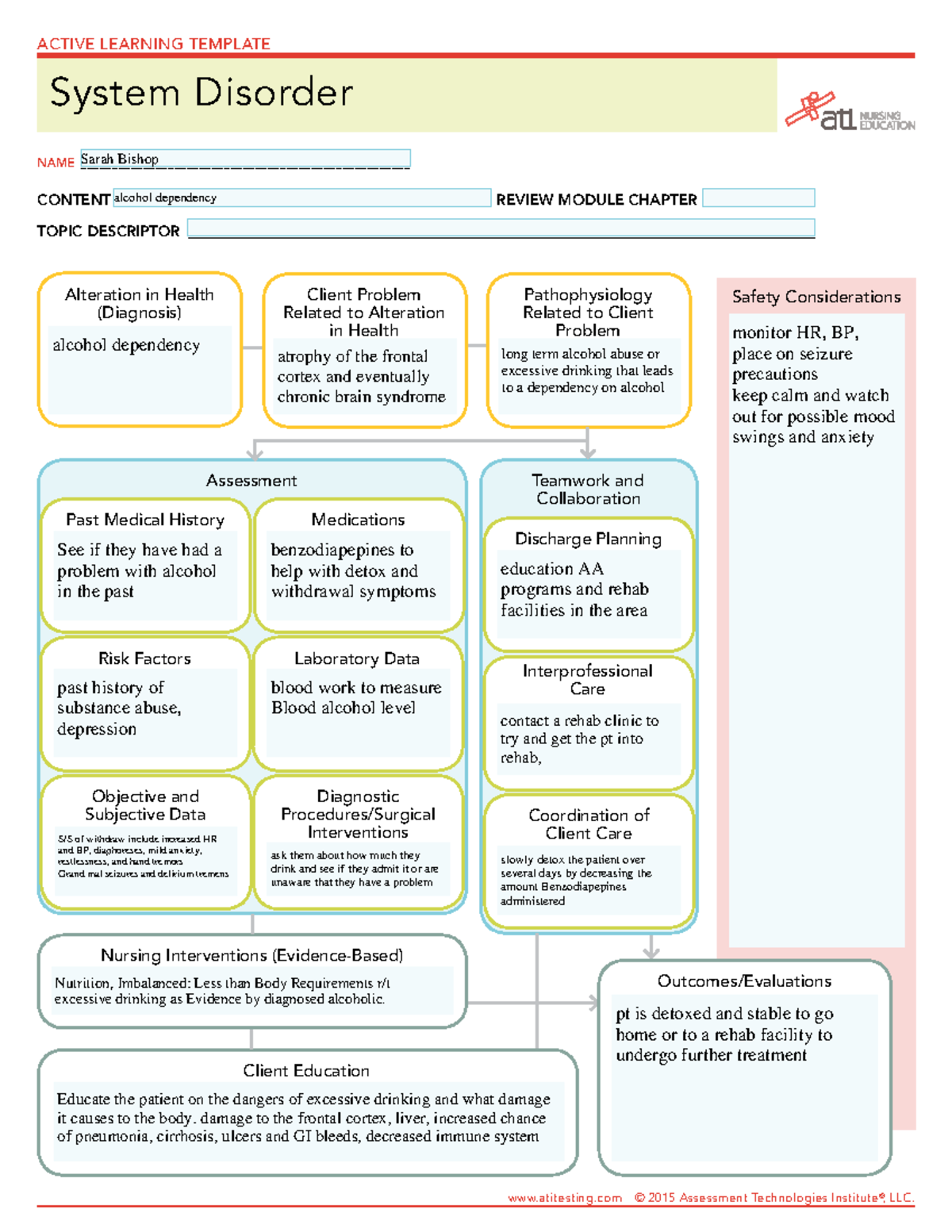 System Disorder alcohol withdrawl Teamwork and Collaboration Client