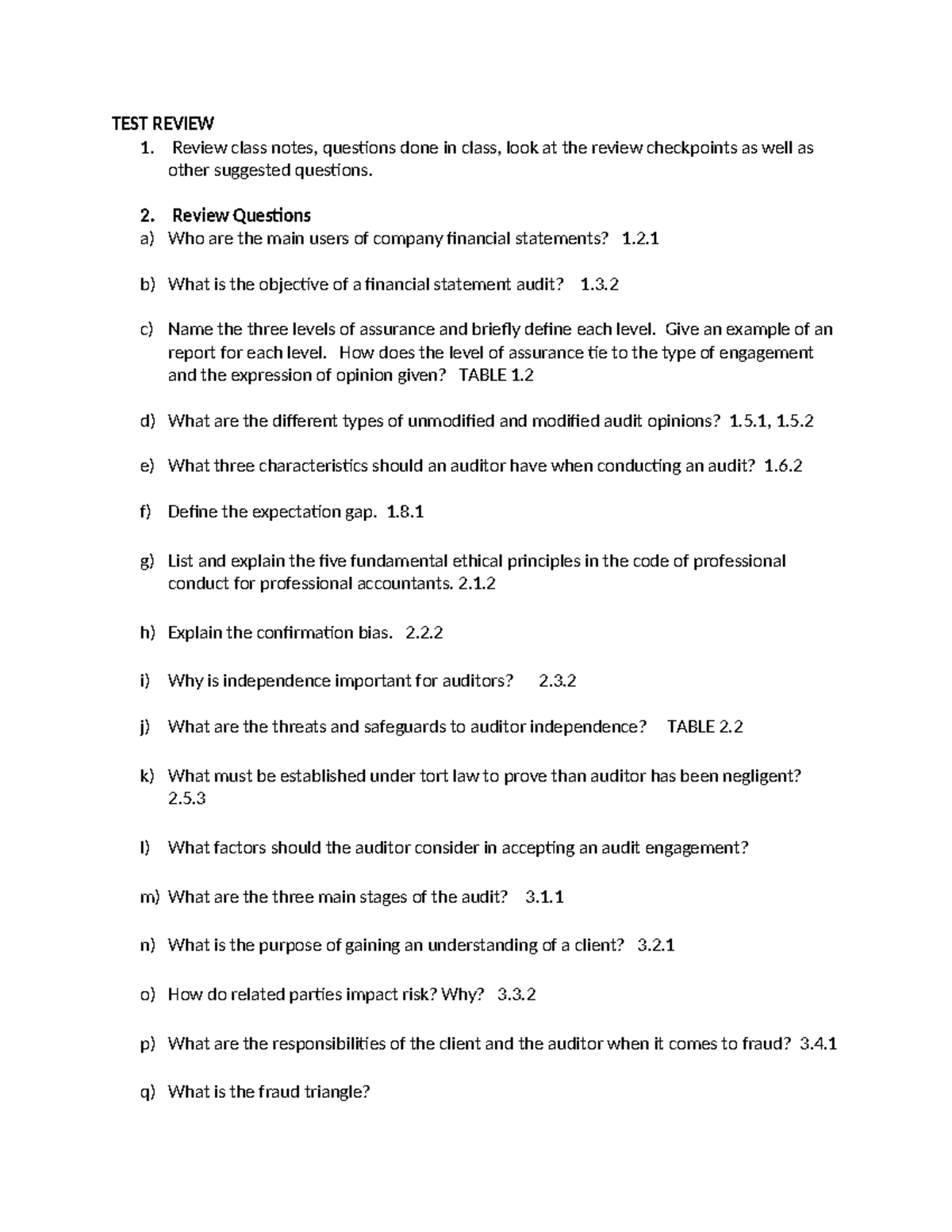 Test 1 Questions Chapters 1-3 - TEST REVIEW Review class notes ...