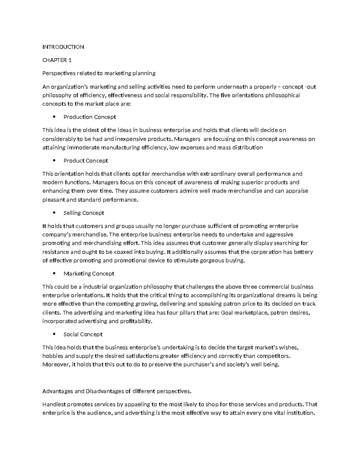 Introduction - INTRODUCTION CHAPTER 1 Perspectives related to marketing ...