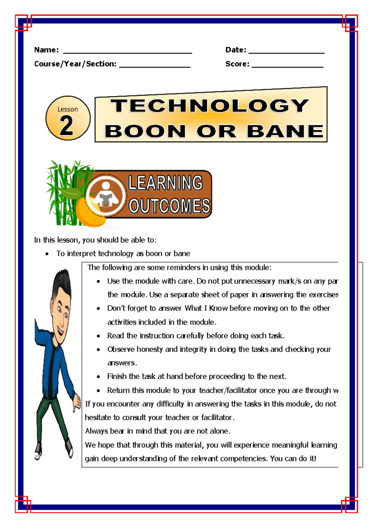 Lesson 2 Technology Boon or Bane - Name ...