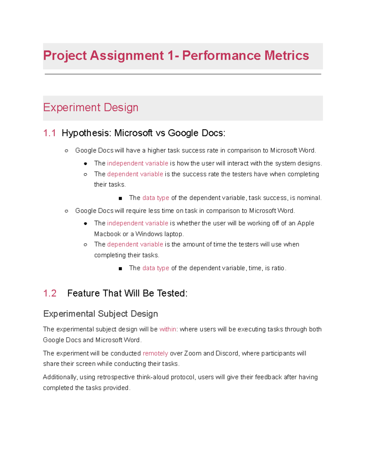 Assignment 1-Sample A - Project Assignment 1- Performance Metrics ...