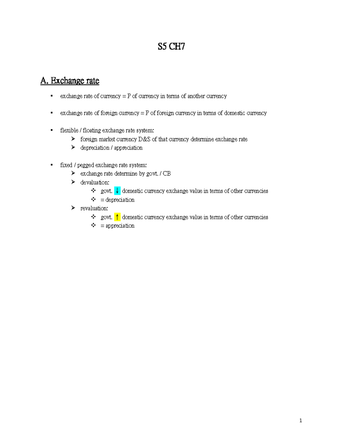 S5 CH7 - IB notes - S5 CH 7 A. Exchange rate exchange rate of currency ...