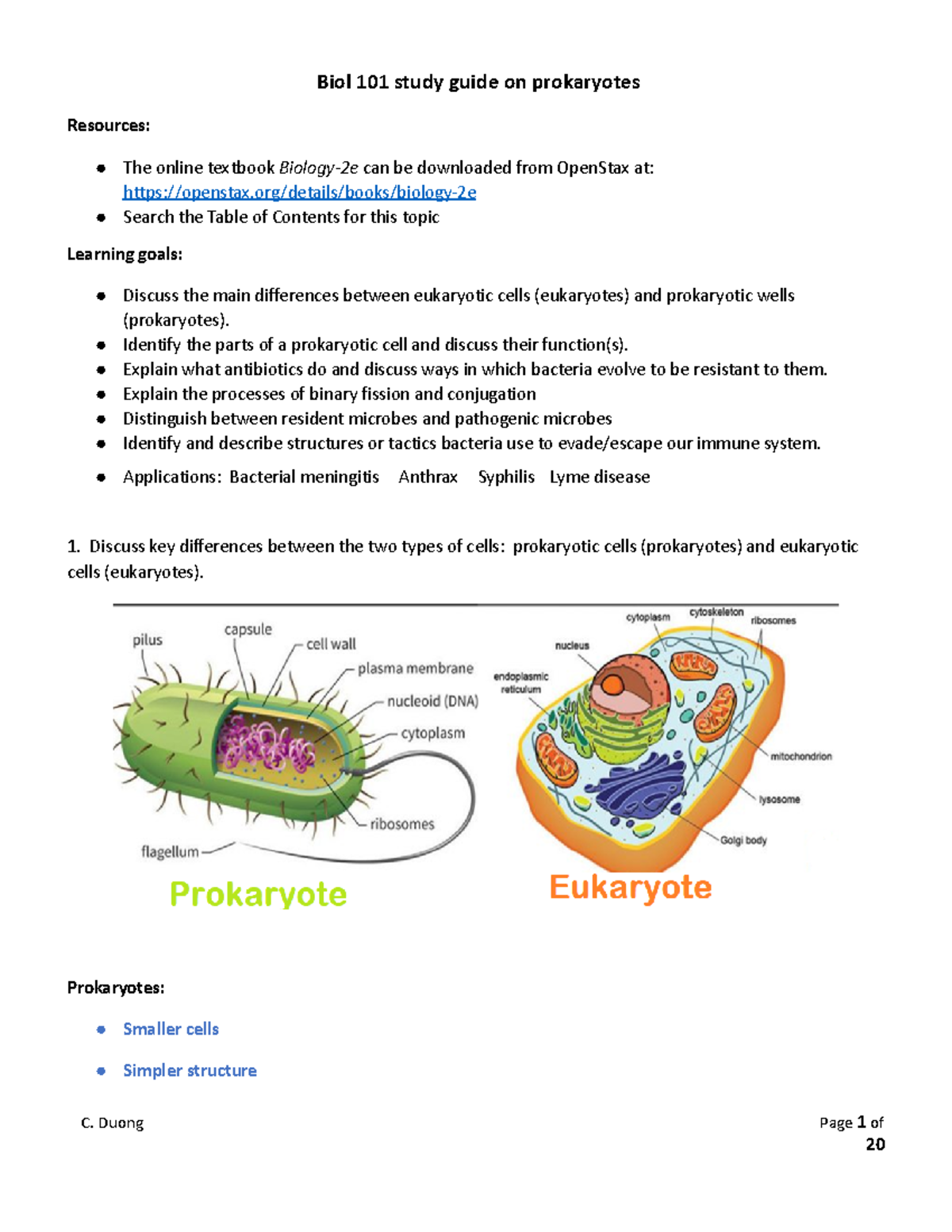 Prokaryotes Study Guide/Lecture Notes - Biol 101 Study Guide On ...