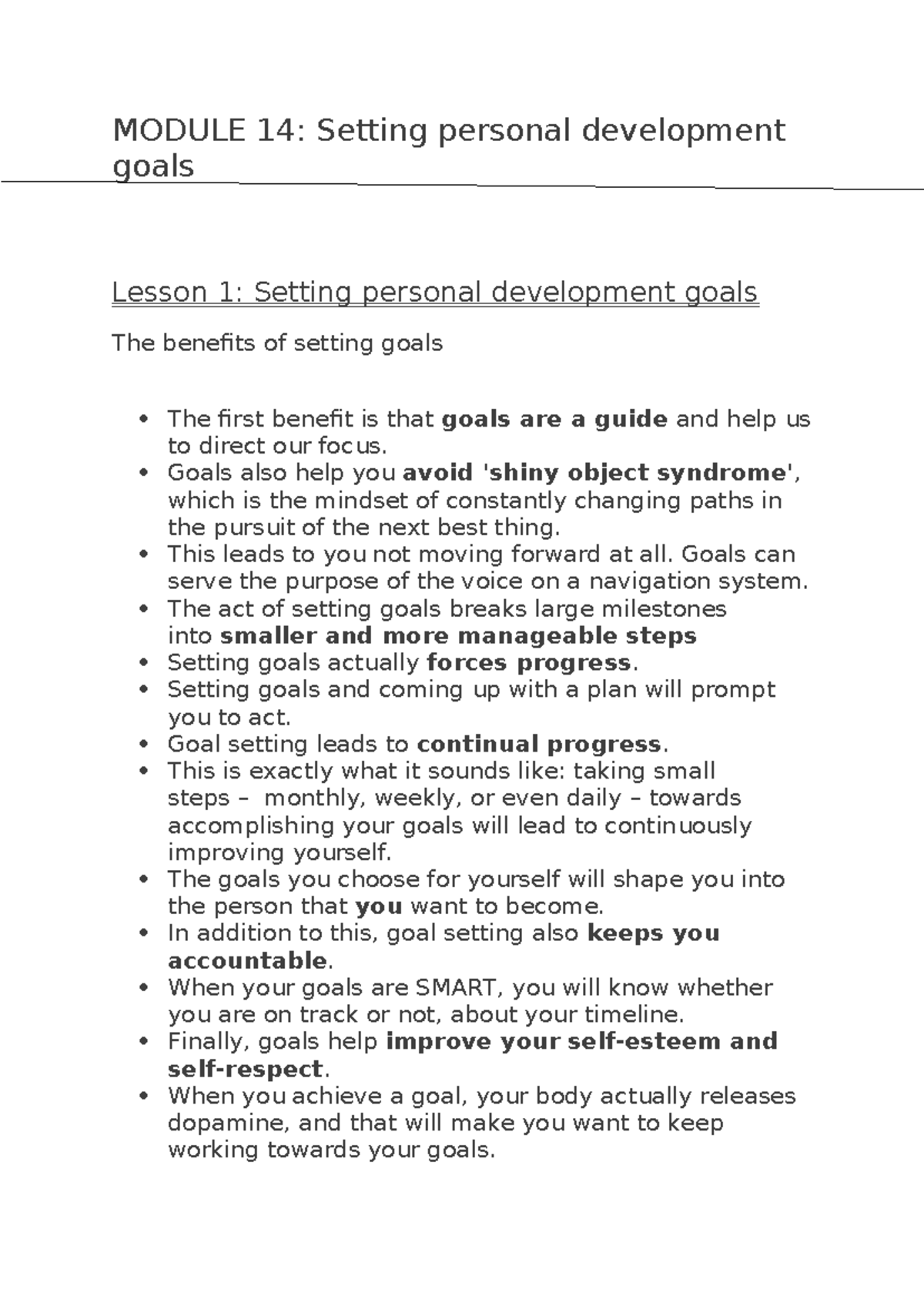 Module 14- Setting personal development goals - MODULE 14: Setting ...