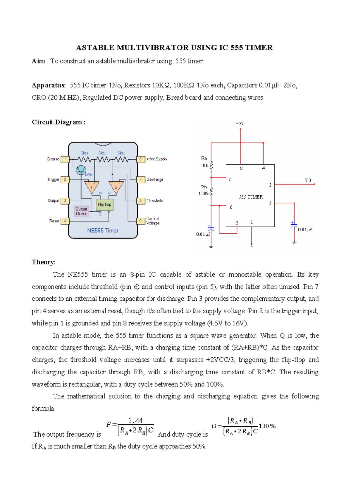 Astable monostable - ASTABLE MULTIVIBRATOR USING IC 555 TIMER Aim : To ...