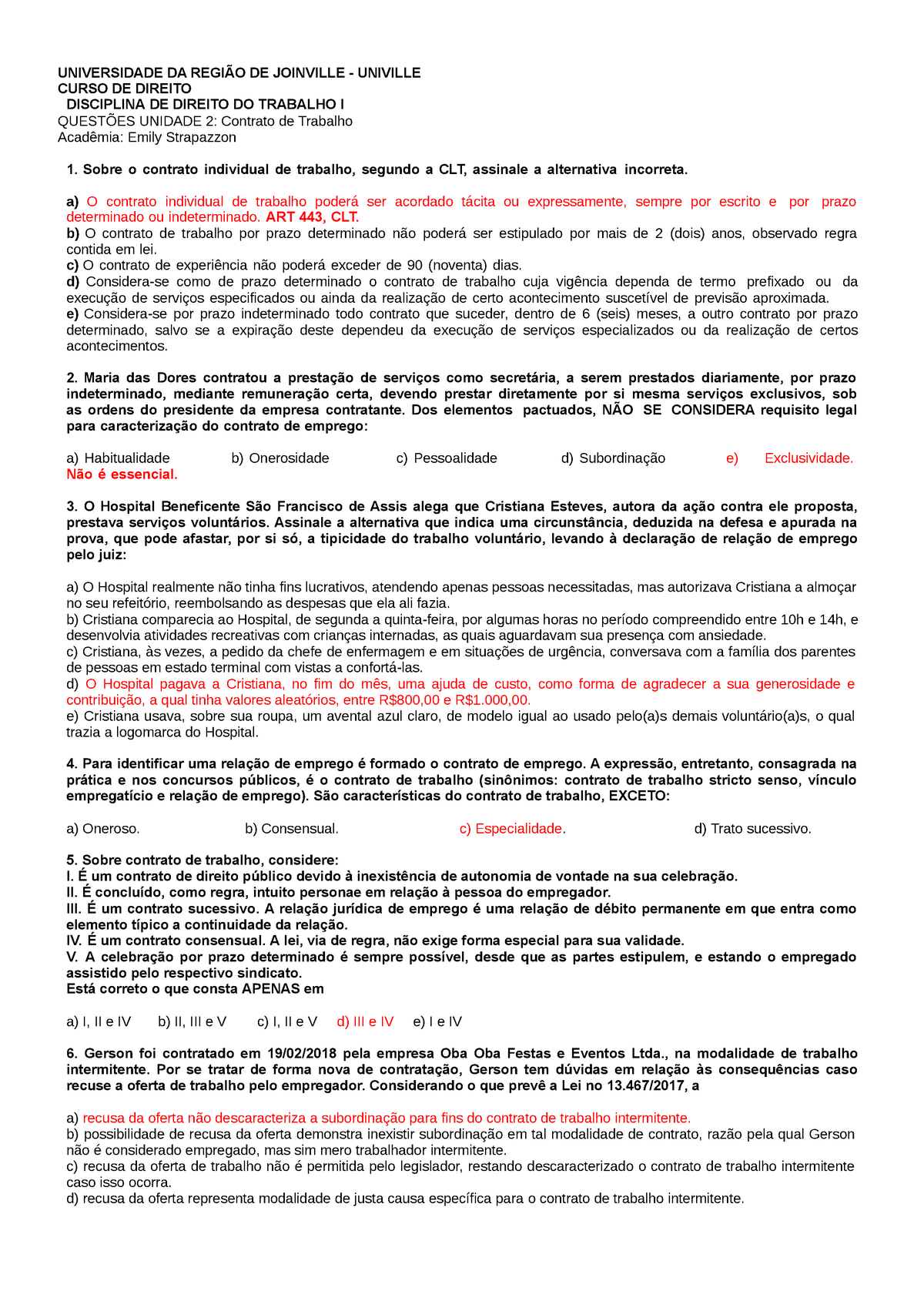 Contratos De Trabalho Atividades Universidade Da RegiÃo De Joinville Univille Curso De 5988