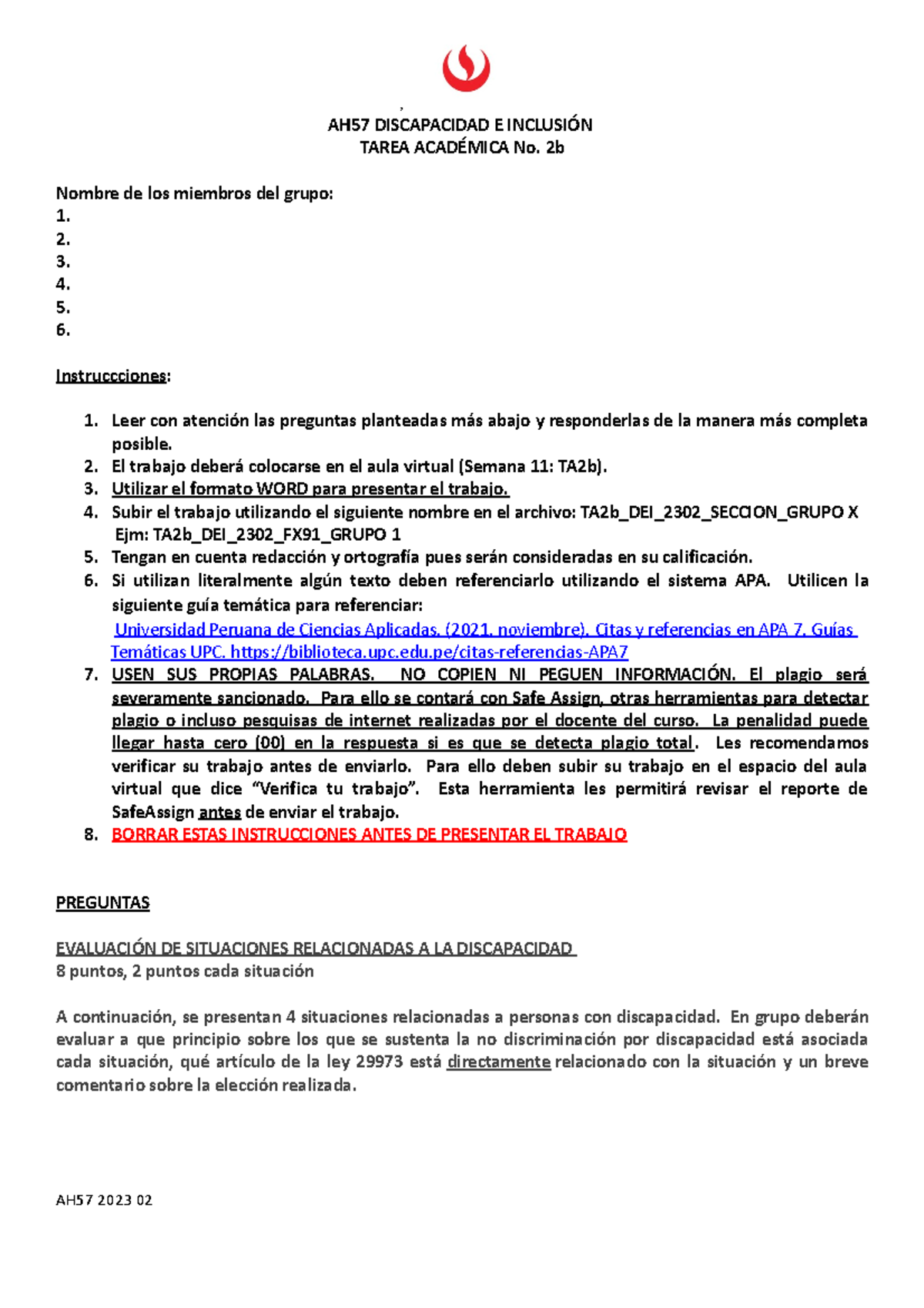 TA2b DEI 2302 Seccion Grupo X - , AH57 DISCAPACIDAD E INCLUSIÓN TAREA ...