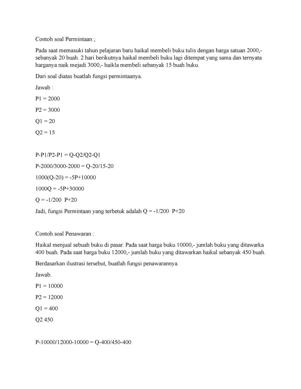 Contoh Soal Permintaan Dan Penawaran - Contoh Soal Permintaan ; Pada ...