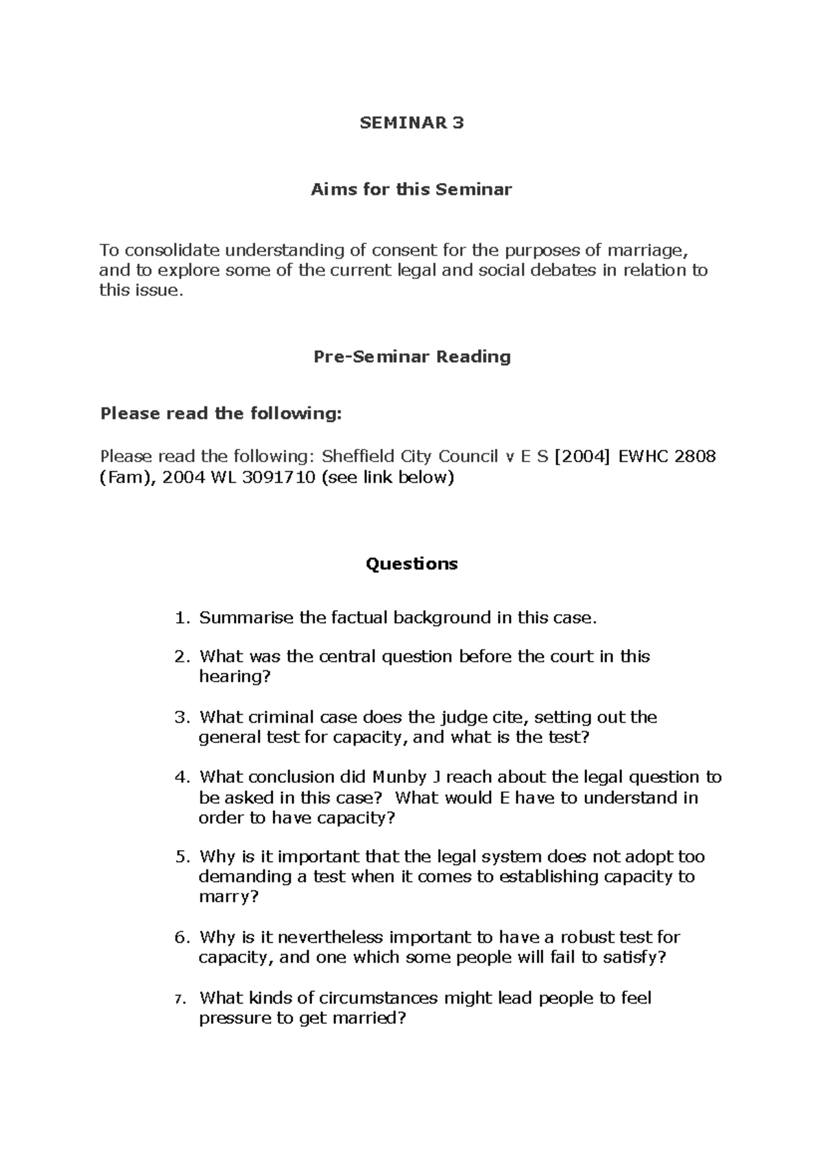 Family Law Seminar 3 Final - SEMINAR 3 Aims for this Seminar To ...