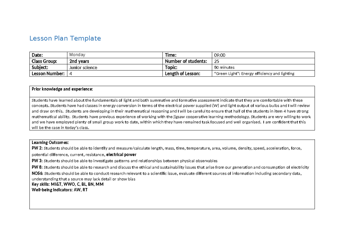 JC Science LP Example - Lesson Plan Template Date: Monday Time: 09 ...