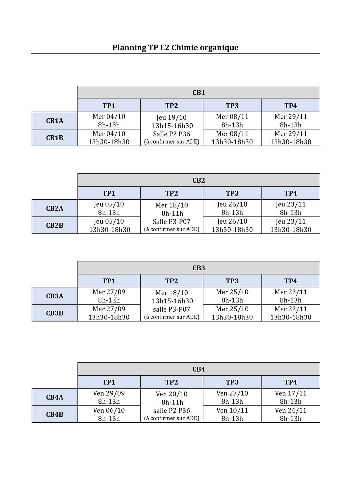 Planning TP Chimie Organique S3 Eprel - Planning TP L2 Chimie Organique ...