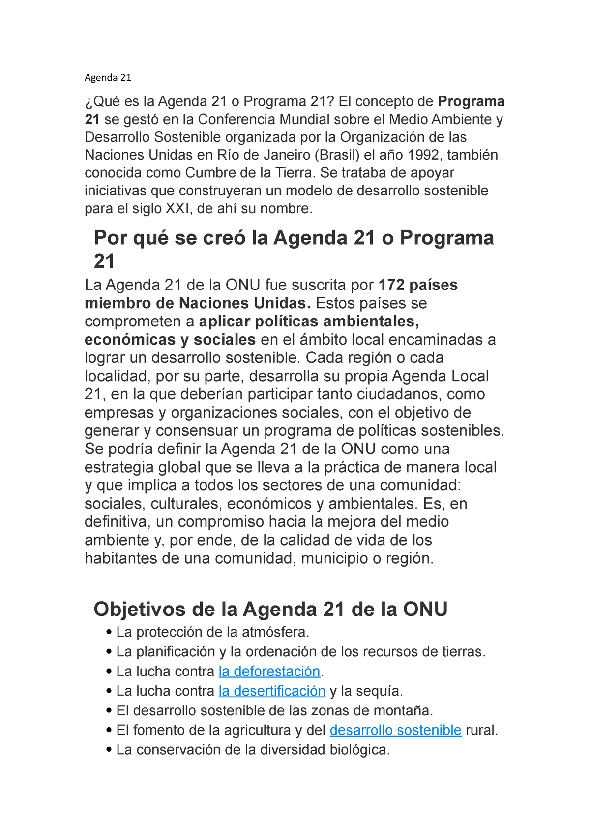 Agenda 21 INVESTIGACION Agenda 21 ¿Qué es la Agenda 21 o Programa