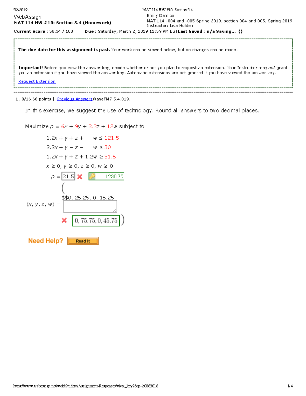 NKU MAT 114 HW #10 Section 5 - Current Score : 58 / 100 **Due ...