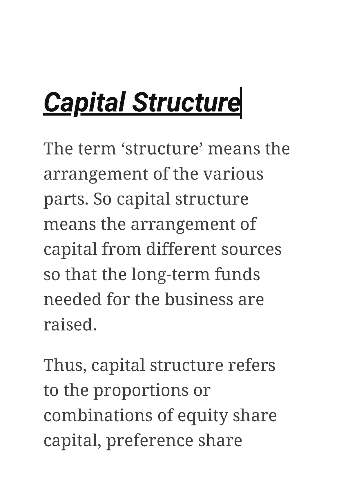 write an essay on capital structure