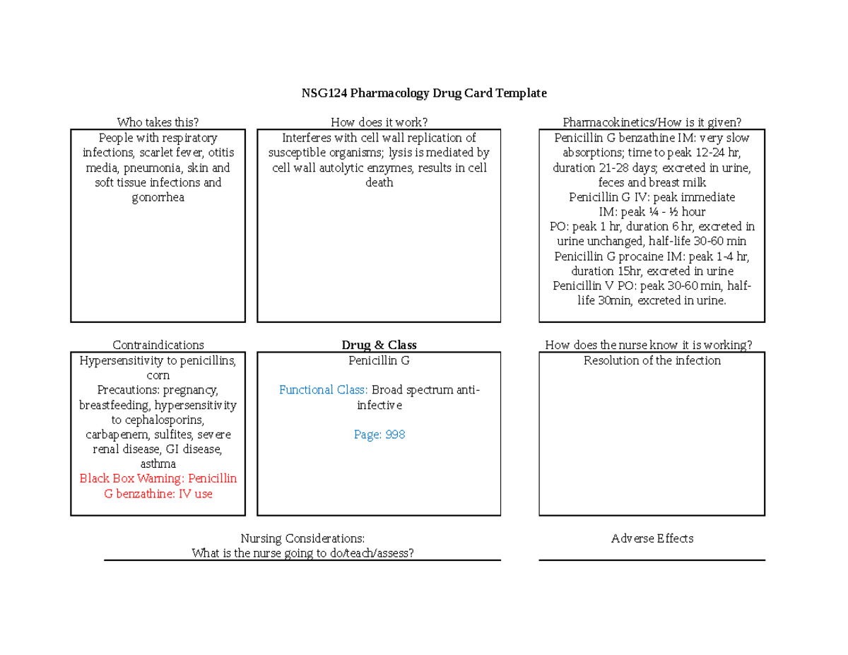 Pharmacology Week 3 Unit 3 Drug Cards Module 5-6 - NSG124 Pharmacology ...