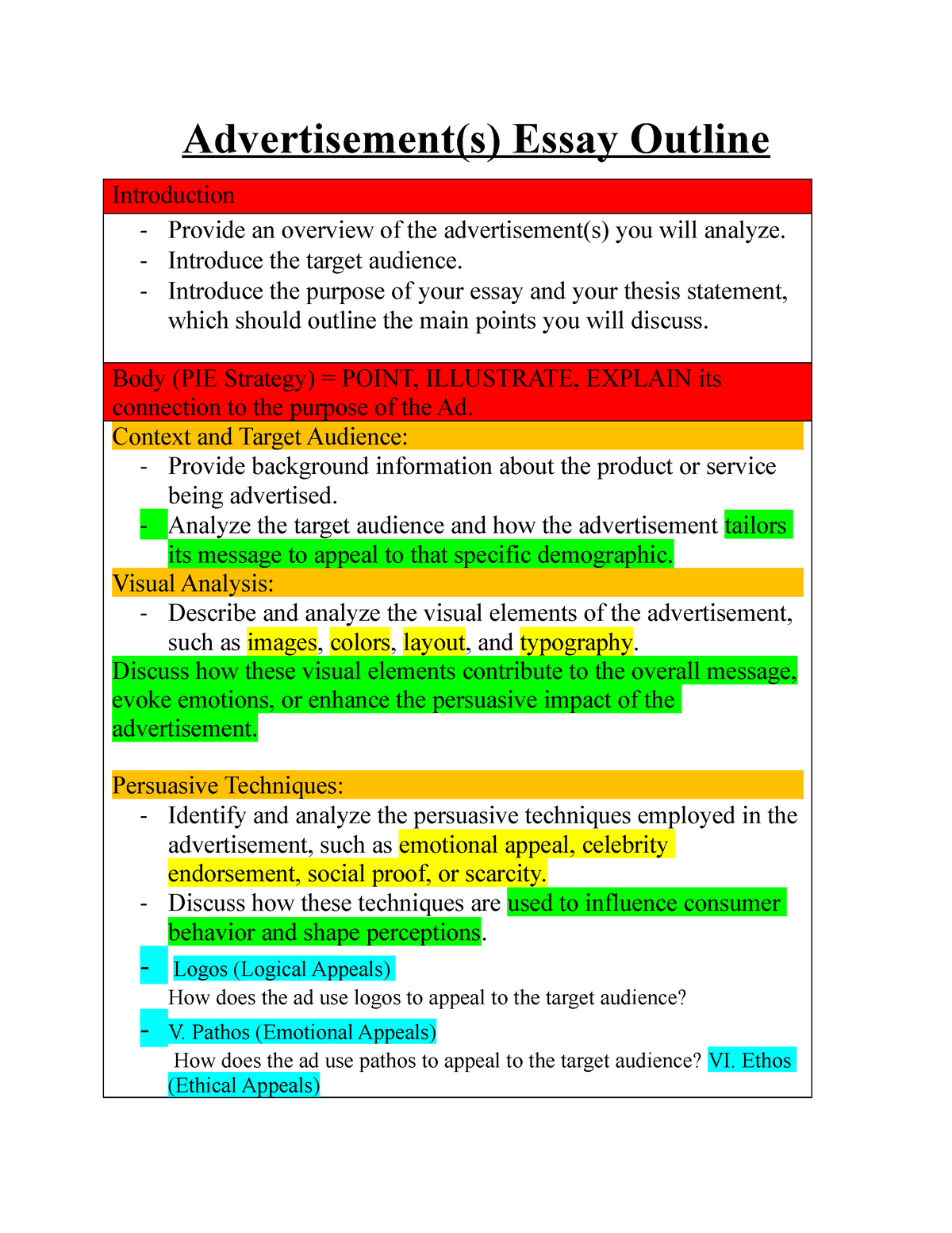 advertisement analysis essay outline