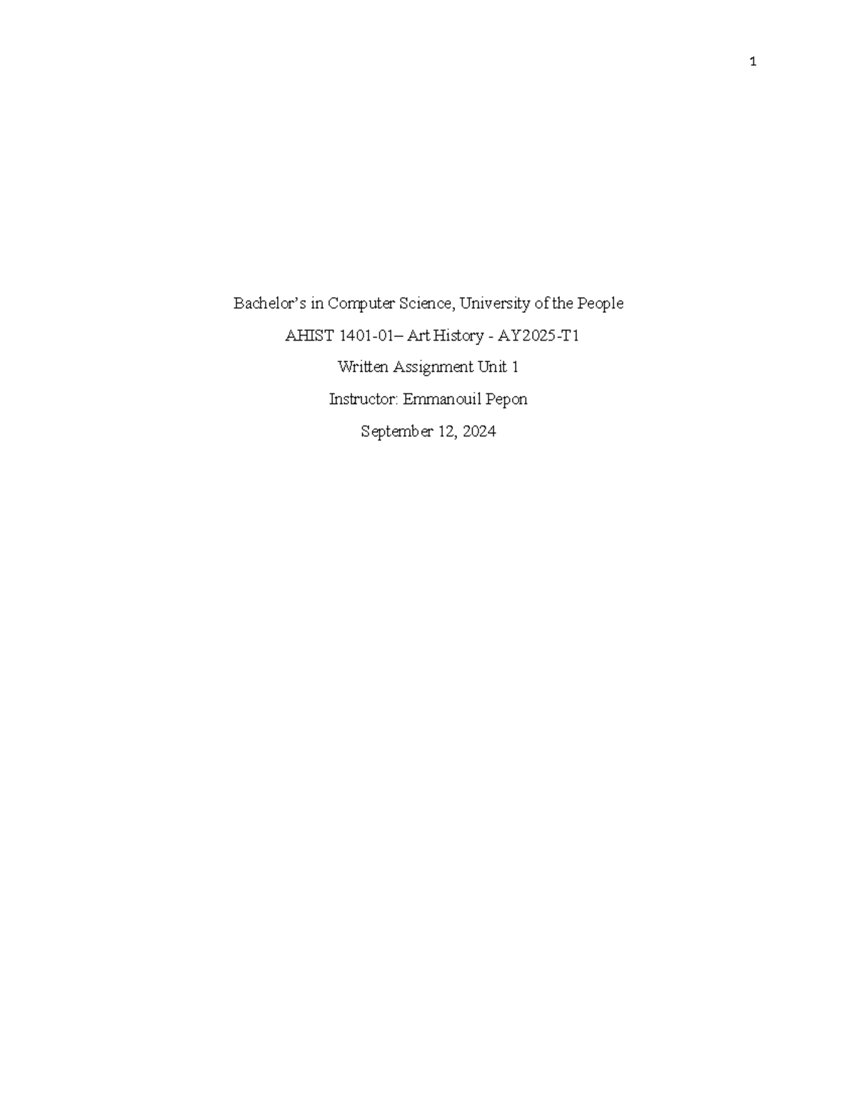 Written Assignment Unit 1 - 1 Bachelor’s in Computer Science ...