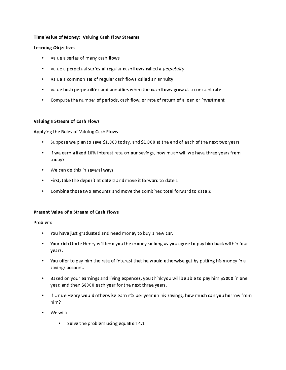 Lecture Notes 4a - Time Value of Money: Valuing Cash Flow Streams ...