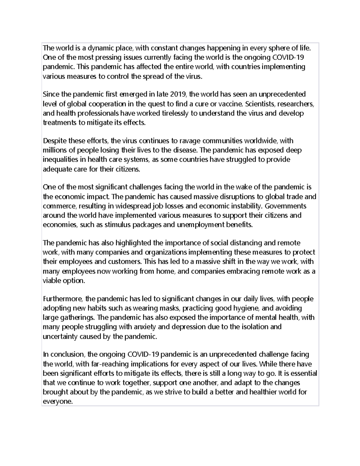 Doc2 - in class assignment - The world is a dynamic place, with ...