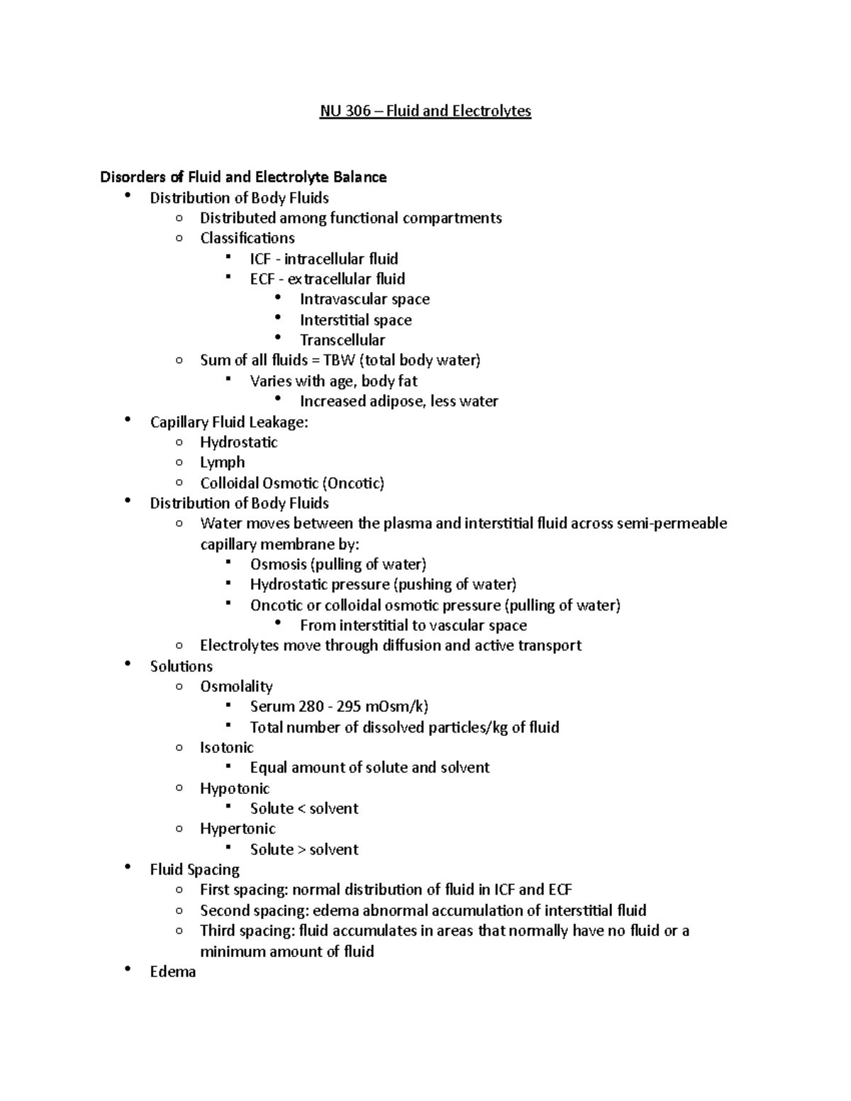 Fluid and Electrolytes - lungs, spleen, lymphatic, brain Generalized ...