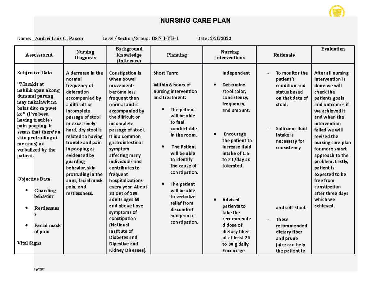 NCP3- Romeo- Health Assessment- Pascor - Name: _Andrei Luis C. Pascor ...