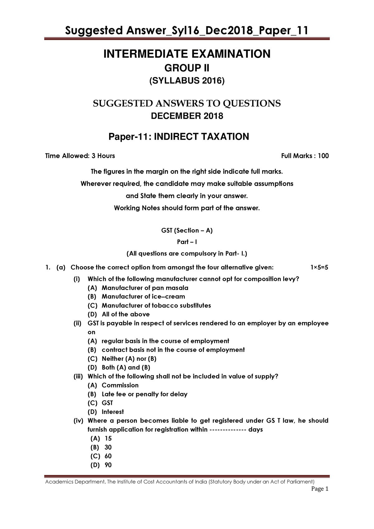 Suggested Answers Past Year Icmai Papers Step Fly (GKMX040821