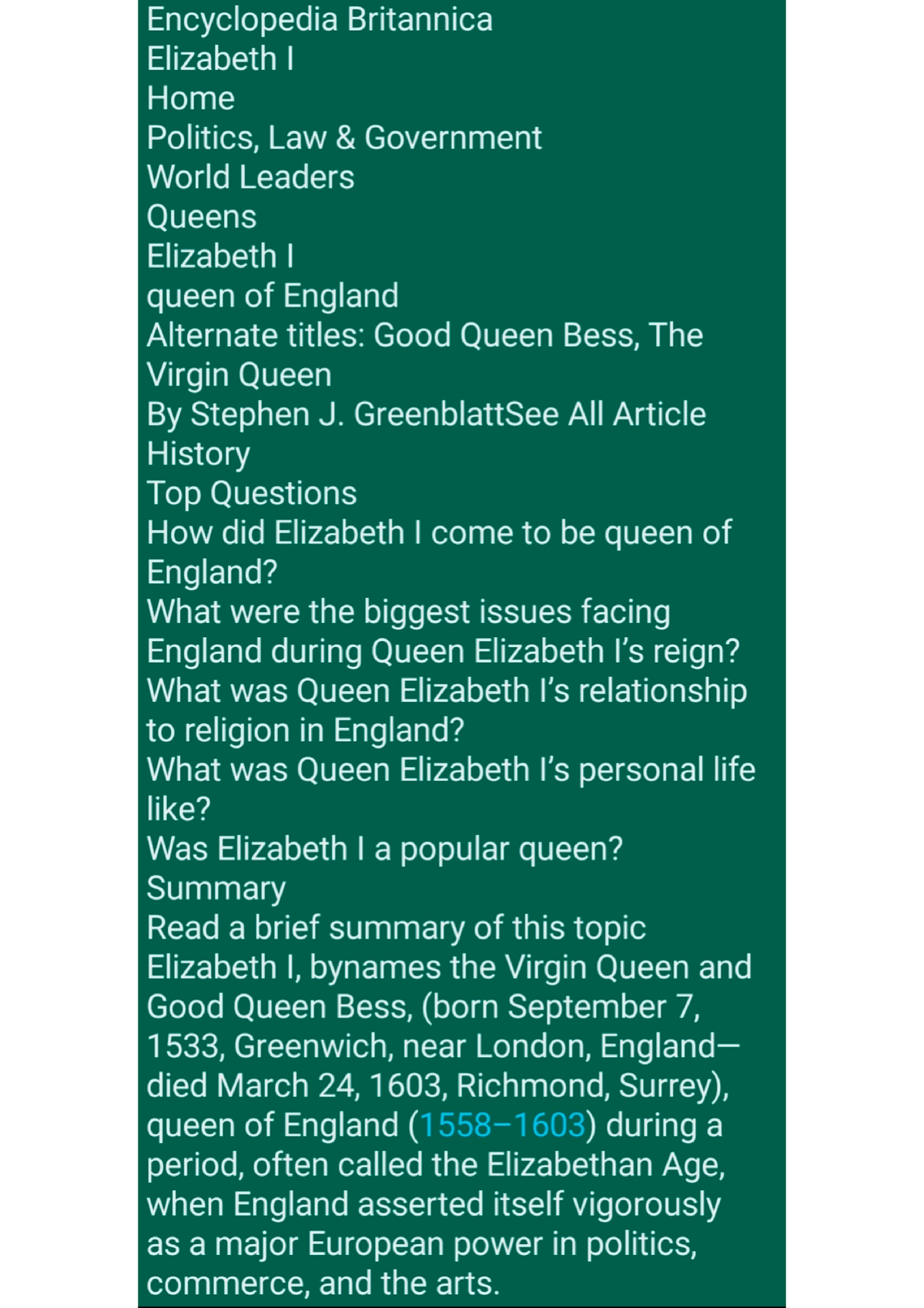 thesis statement for queen elizabeth the first