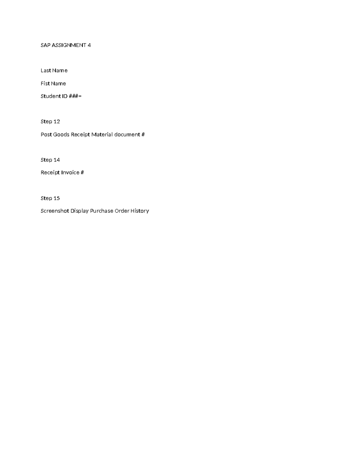 SAP Assignment 4 Template - HESM-109 - SAP ASSIGNMENT 4 Last Name Fist ...