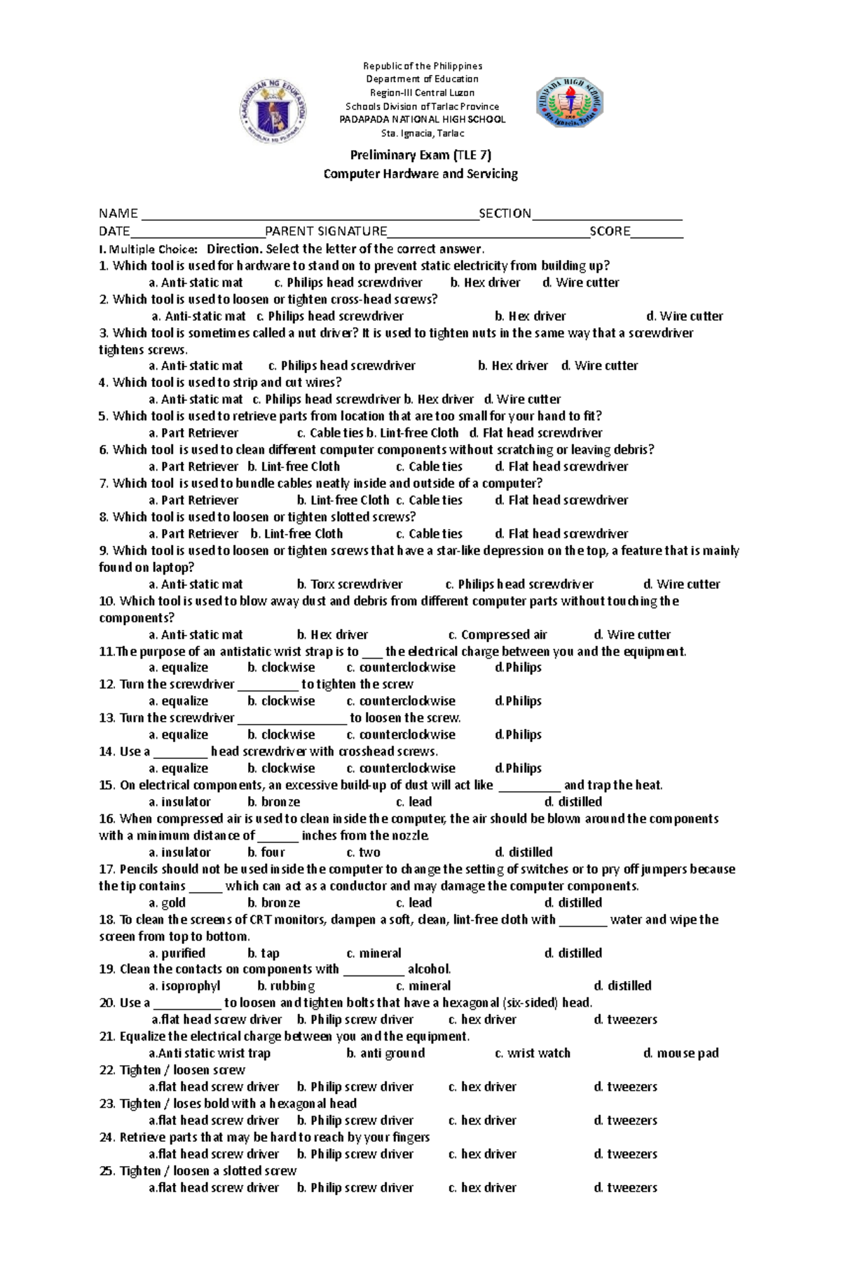 Chs & fish processing prelims - Republic of the Philippines Department ...