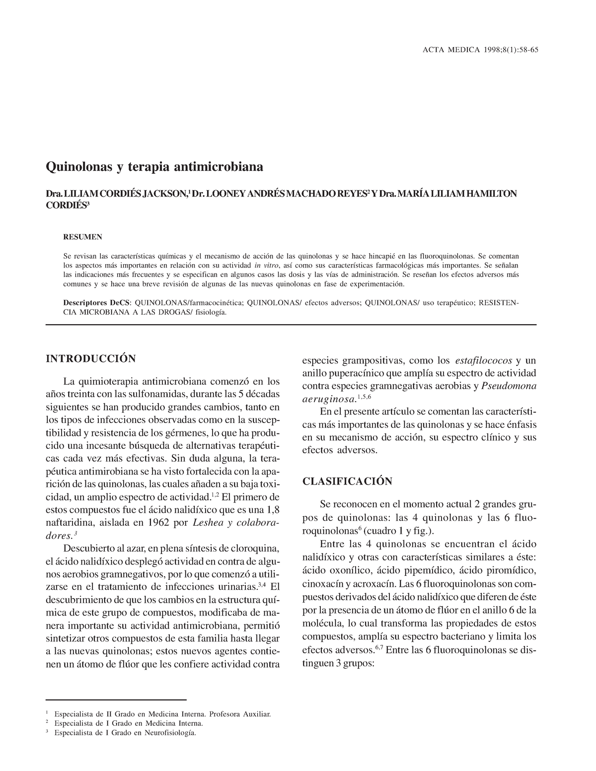 Quinolonas Y Terapia Antimicrobiana 58 ACTA MEDICA 1998 8 1 58   Thumb 1200 1553 