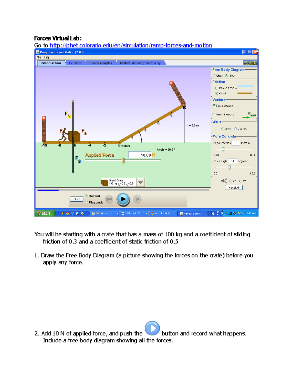 Forces Virtual Lab Phet ramp forces and motion copy - Forces Virtual ...