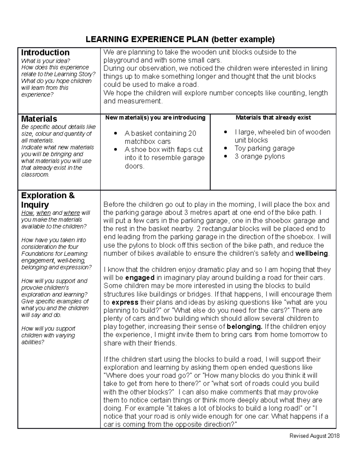 Learning Experience Plan Better Example WRIT200 Humber College 