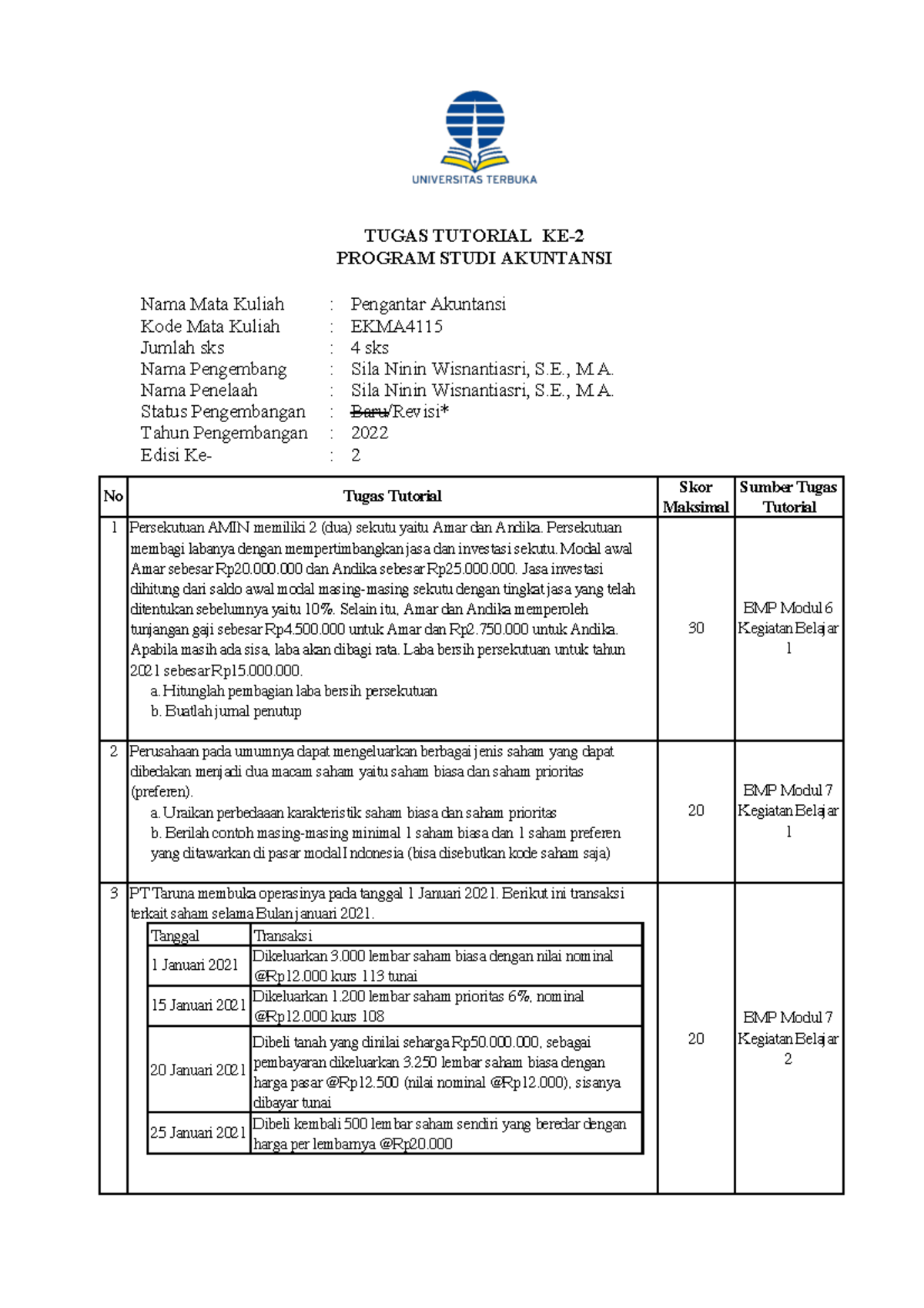 Soal Tugas 2 PA Rev - A Tuton Work - TUGAS TUTORIAL KE- PROGRAM STUDI ...