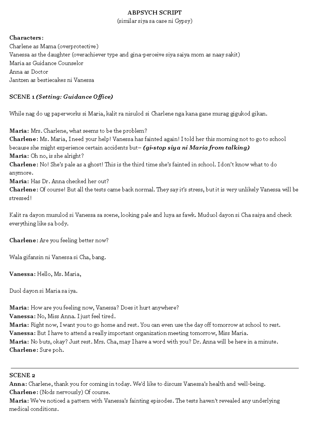 Role Play: Abnormal Psychology - ABPSYCH SCRIPT (similar siya sa case ...