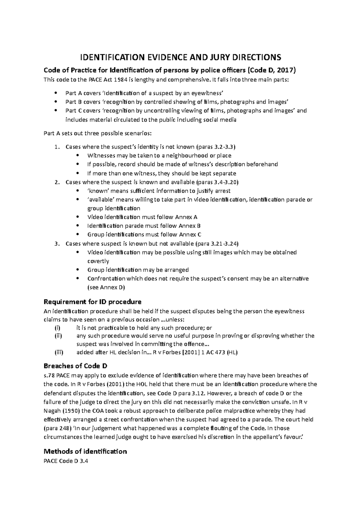 6. Identification evidence and jury directions revision notes