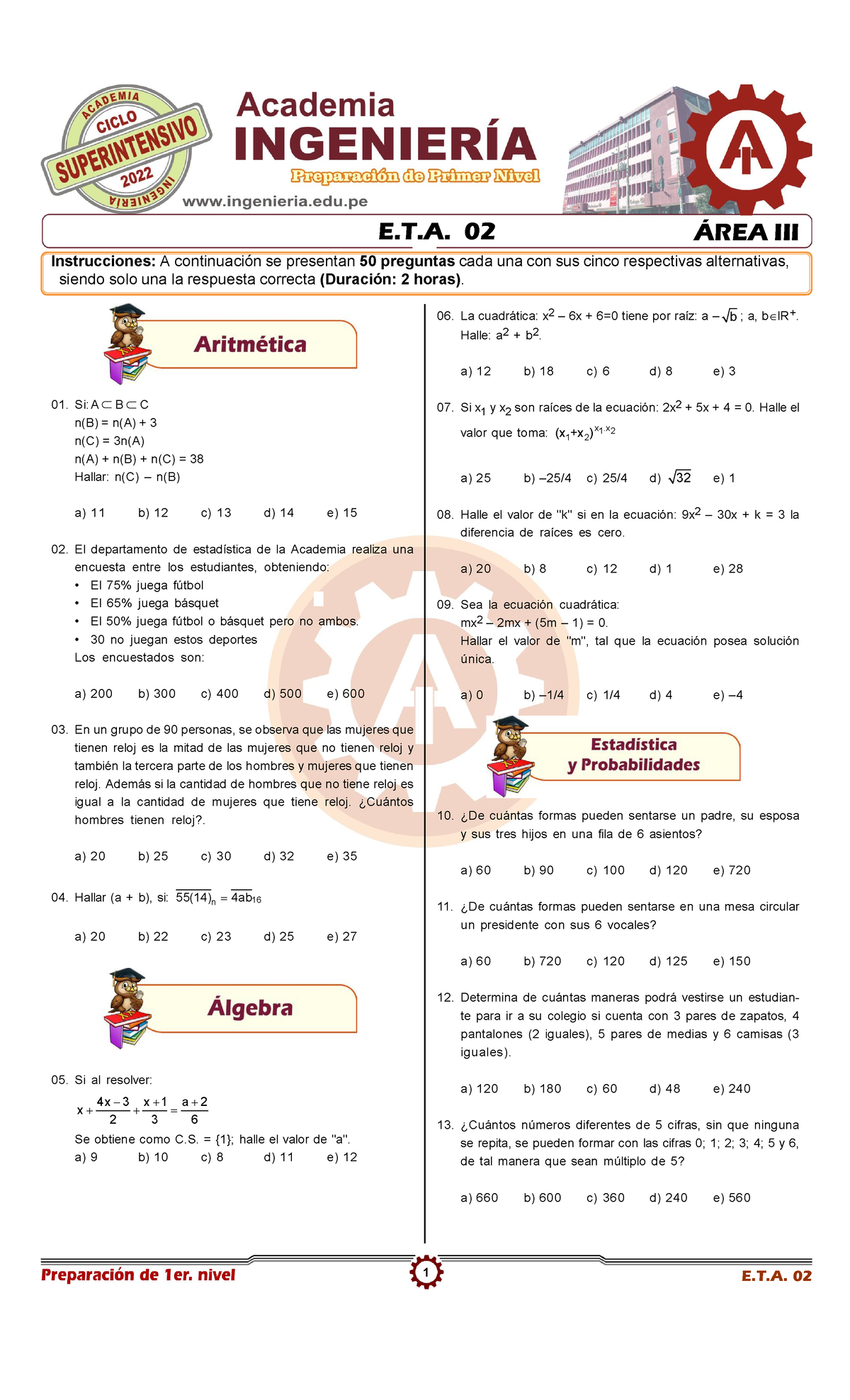 02 ETA 3A SUP 22 - ejercicios - 1 Instrucciones: A continuación se ...