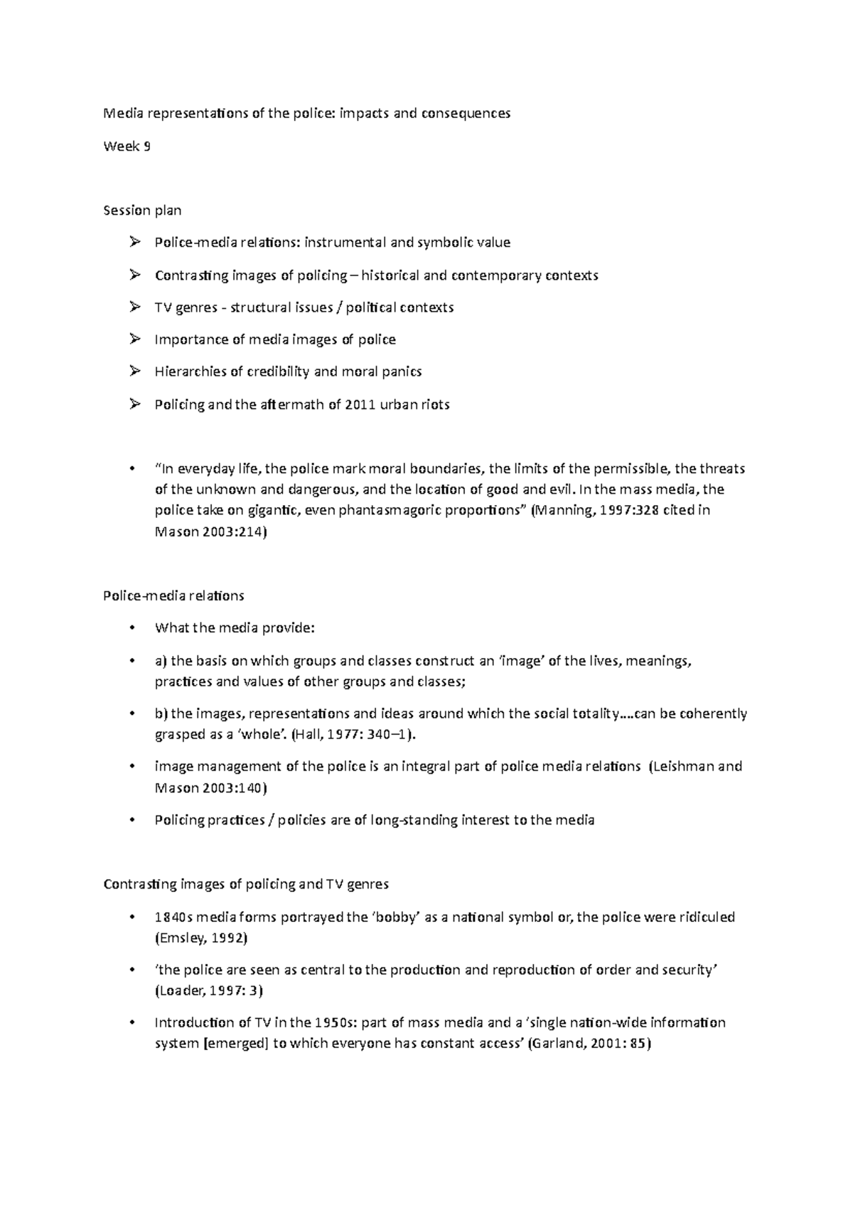 W9. Media representation of police - Media representations of the ...