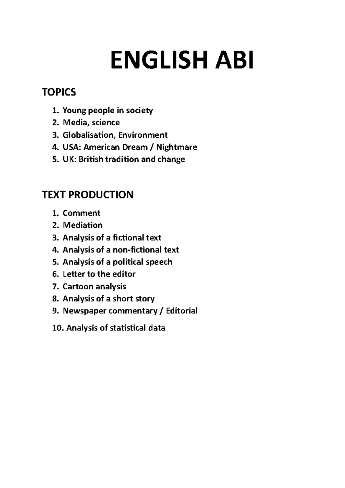  Ingles abi - Englisch fürs Abi - ENGLISH ABI TOPICS 1. Young people in 