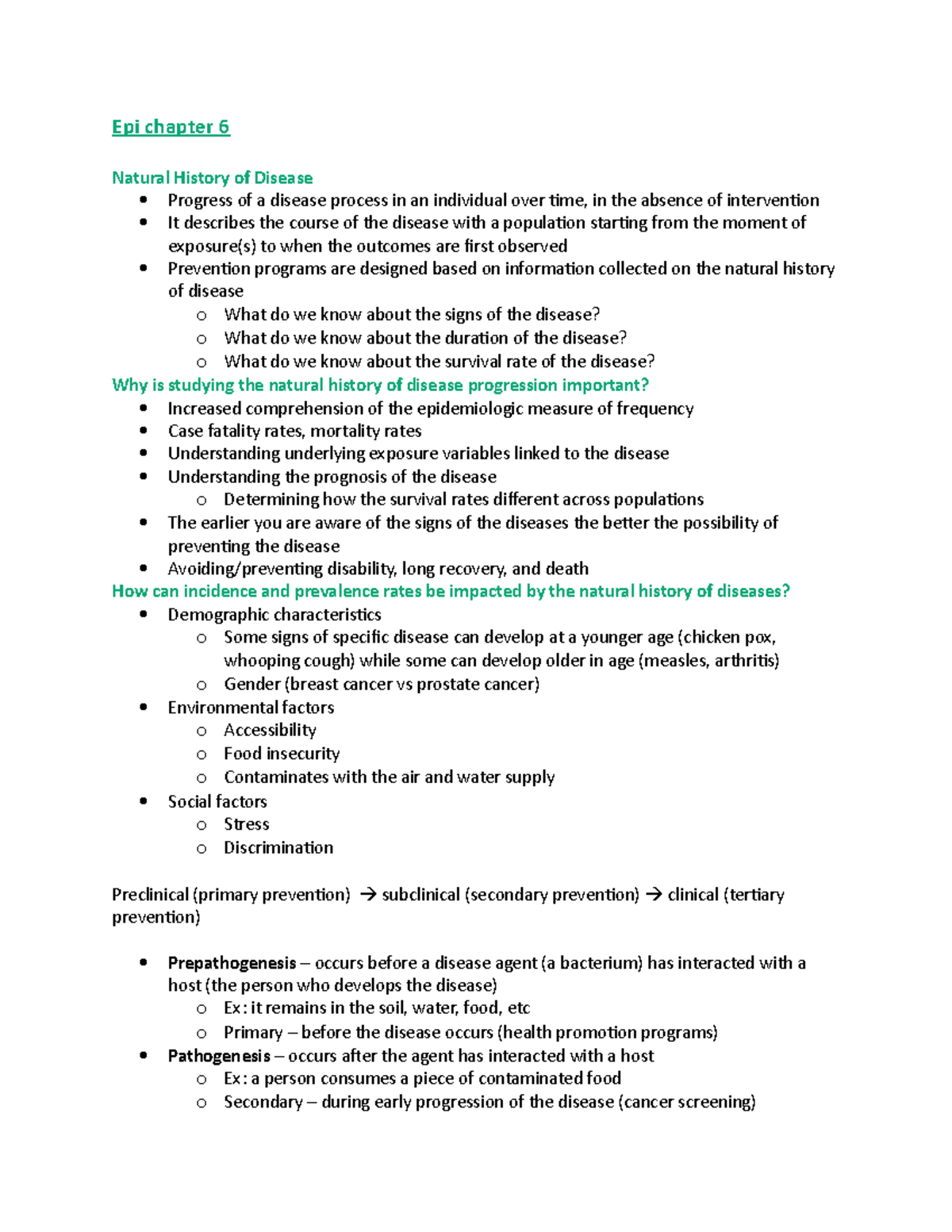 Epidemiology Chapter 6 - Epi chapter 6 Natural History of Disease ...