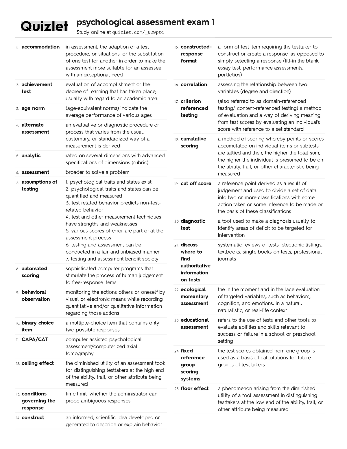 Random Quizlet- Psych Assessment - accommodation in assessment, the ...