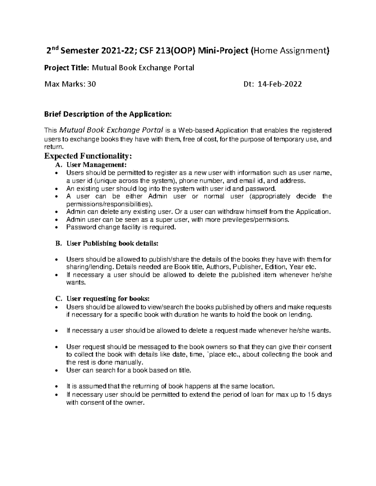 OOP Mini Project - it is regarding oops assignment and it gives good ...