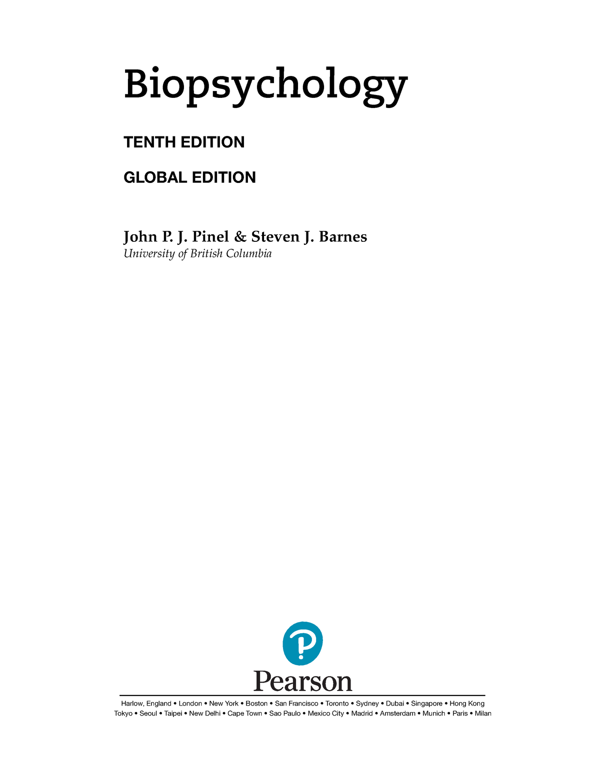 Pinel Touch and Pain Biopsychology TenTh ediTion GLoBAL ediTion